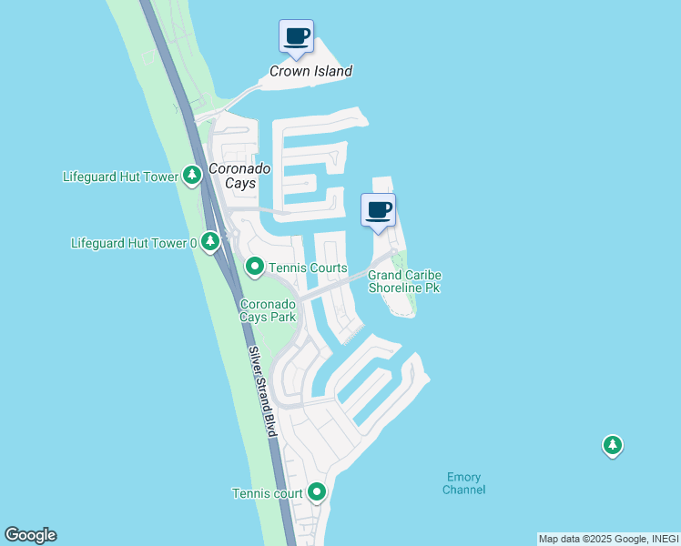 map of restaurants, bars, coffee shops, grocery stores, and more near 3 Antigua Court in Coronado