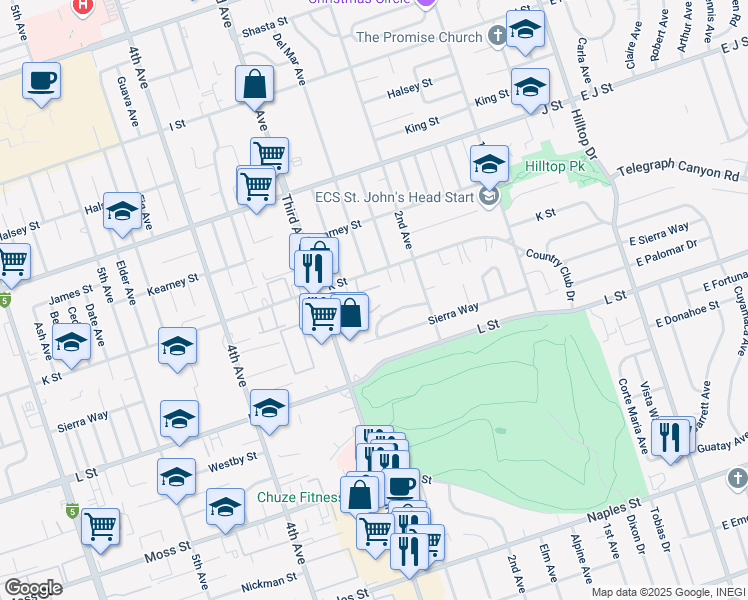 map of restaurants, bars, coffee shops, grocery stores, and more near 837 Del Mar Avenue in Chula Vista