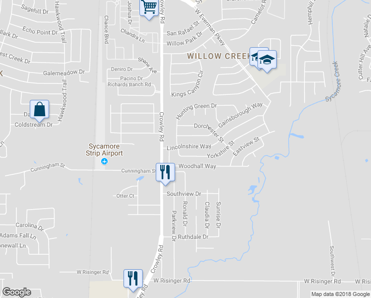 map of restaurants, bars, coffee shops, grocery stores, and more near 1824 Yorkshire Street in Fort Worth