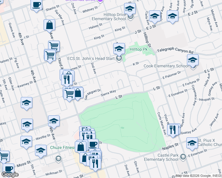 map of restaurants, bars, coffee shops, grocery stores, and more near 856 Elm Avenue in Chula Vista