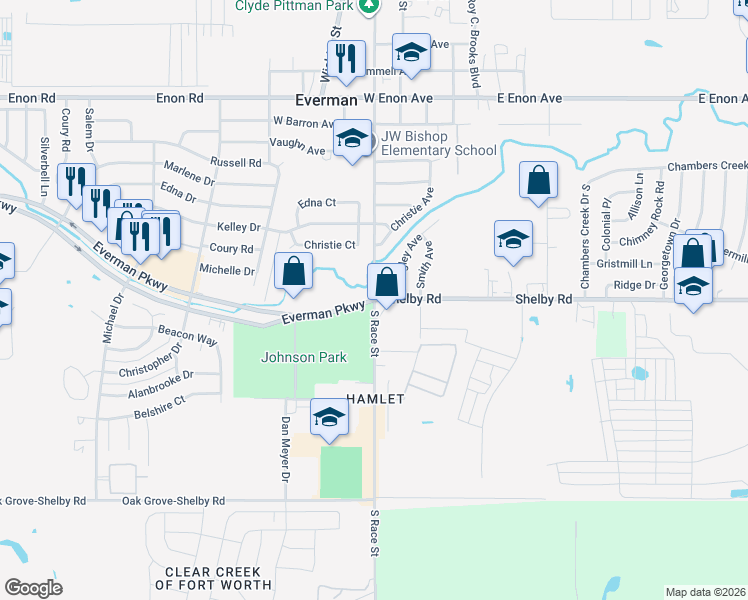 map of restaurants, bars, coffee shops, grocery stores, and more near in Everman