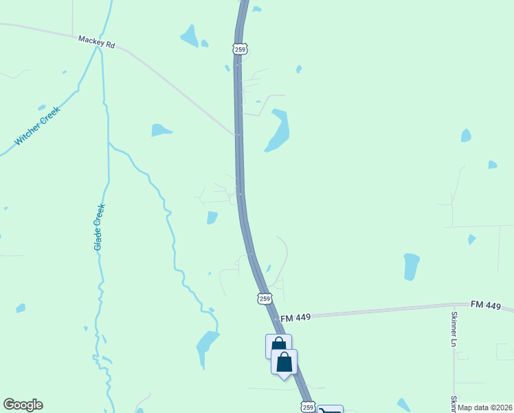 map of restaurants, bars, coffee shops, grocery stores, and more near 8405 U.S. 259 in Longview