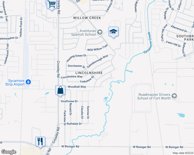 map of restaurants, bars, coffee shops, grocery stores, and more near 1605 Dorchester Street in Fort Worth