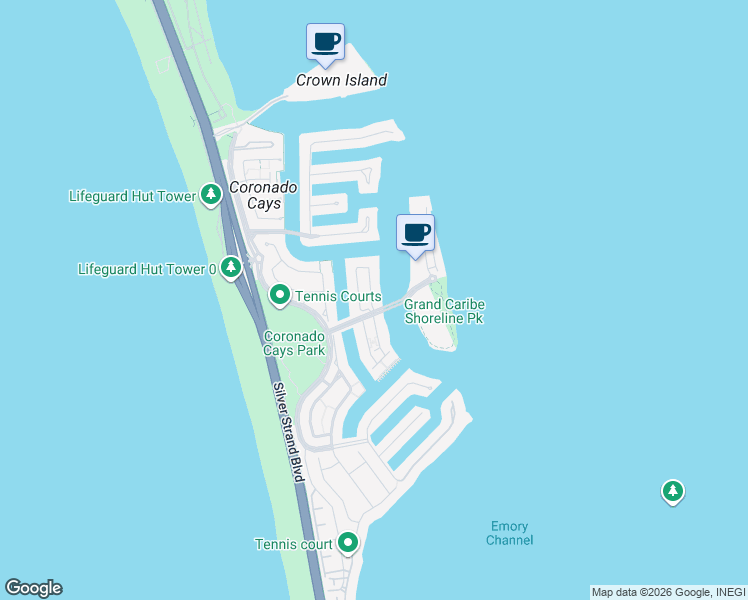map of restaurants, bars, coffee shops, grocery stores, and more near 4 Antigua Court in Coronado