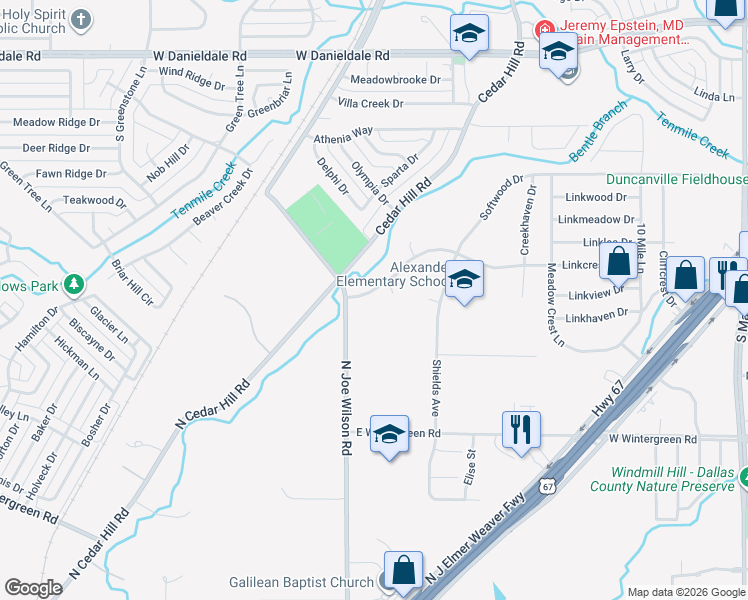 map of restaurants, bars, coffee shops, grocery stores, and more near 706 Linkcrest Drive in Duncanville