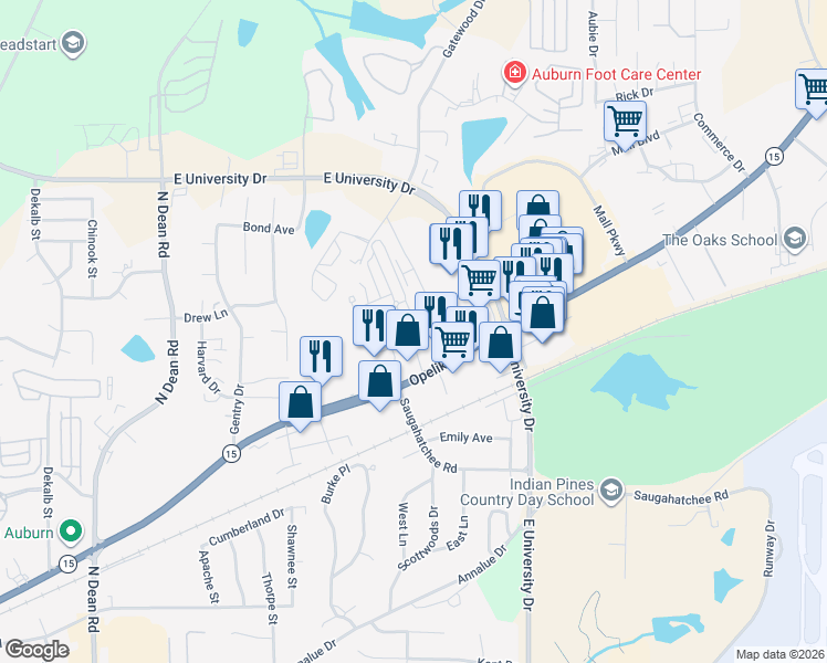 map of restaurants, bars, coffee shops, grocery stores, and more near 926 Starr Court in Auburn
