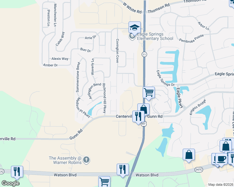 map of restaurants, bars, coffee shops, grocery stores, and more near 510 Covington Cove in Byron