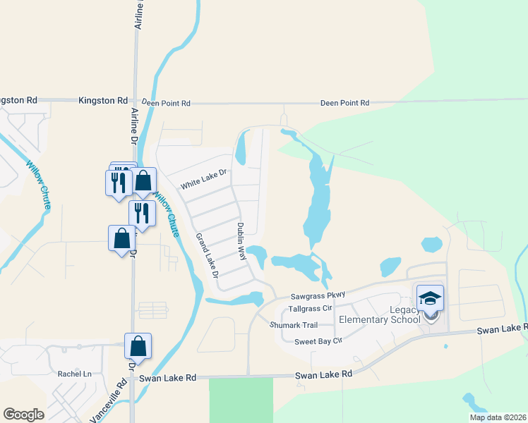 map of restaurants, bars, coffee shops, grocery stores, and more near 3477 Grand Cane Lane in Bossier City