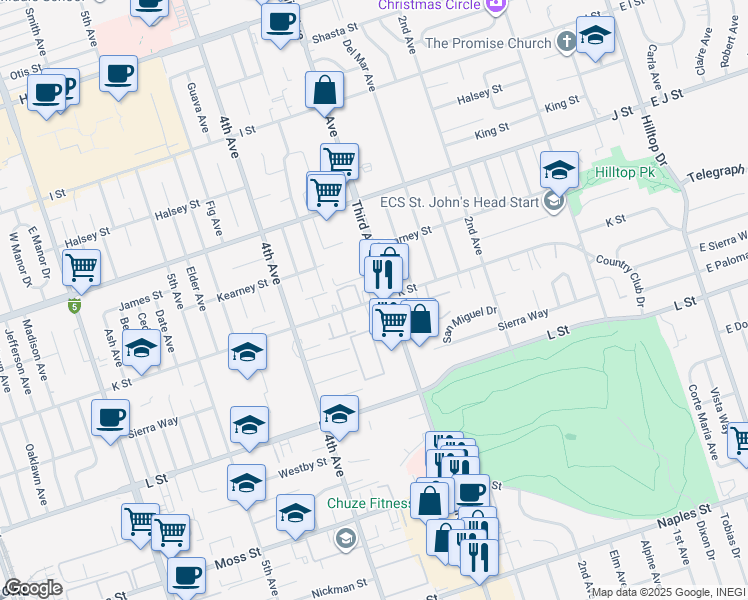 map of restaurants, bars, coffee shops, grocery stores, and more near 802 Third Avenue in Chula Vista