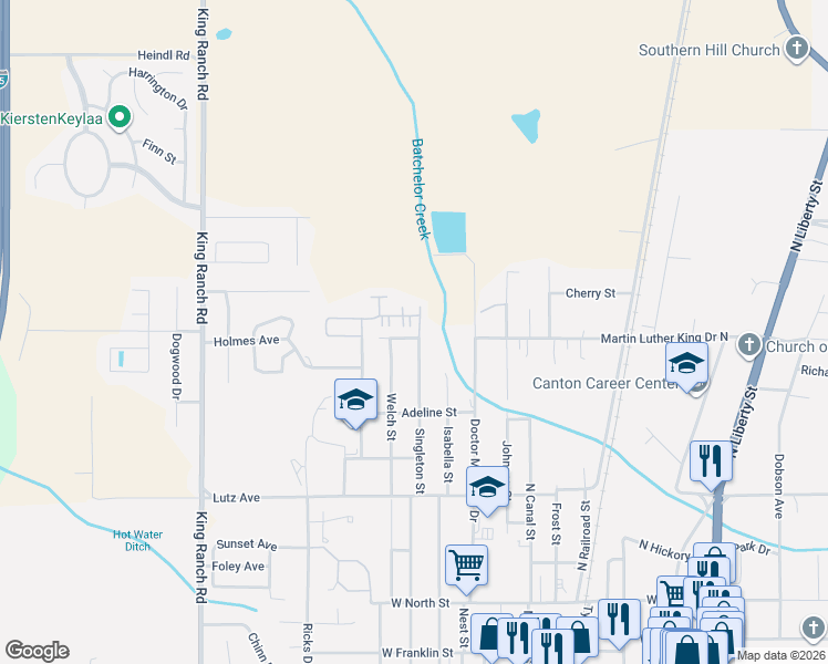 map of restaurants, bars, coffee shops, grocery stores, and more near 607 Singleton St in Canton