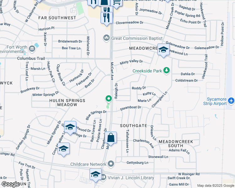 map of restaurants, bars, coffee shops, grocery stores, and more near 3440 Michelle Ridge Drive in Fort Worth