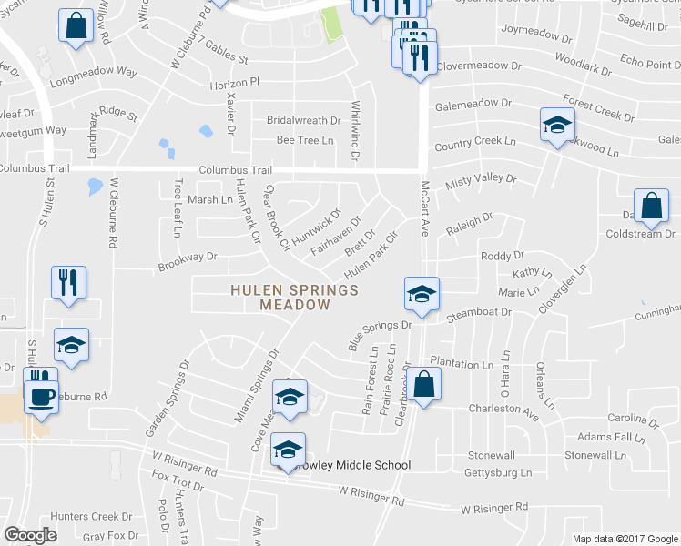 map of restaurants, bars, coffee shops, grocery stores, and more near 3743 Hulen Park Circle in Fort Worth