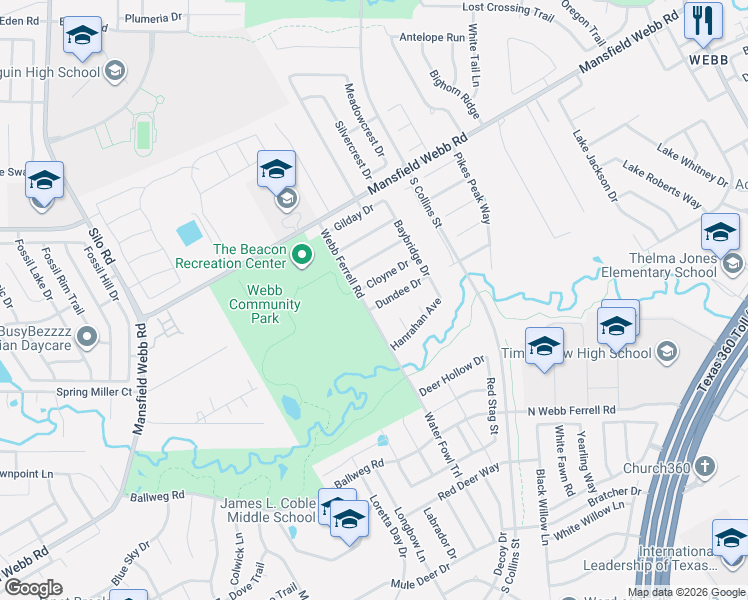 map of restaurants, bars, coffee shops, grocery stores, and more near 7031-7093 Webb Ferrell Road in Arlington