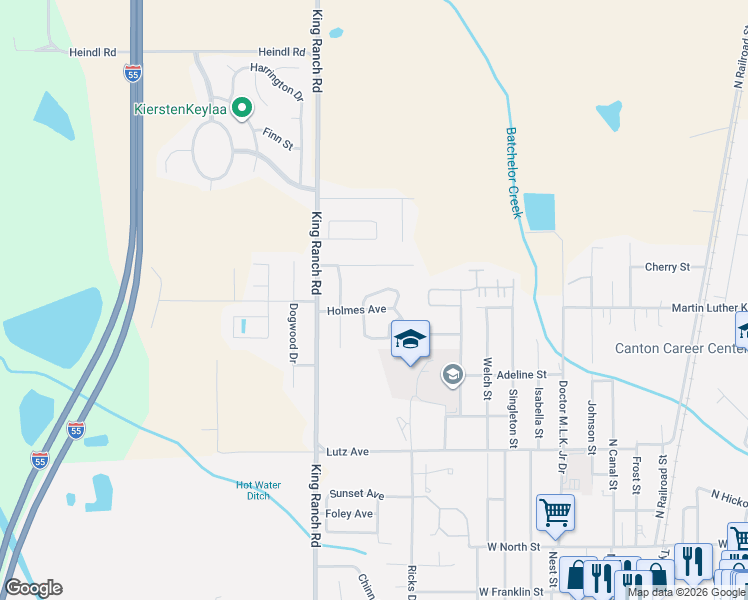 map of restaurants, bars, coffee shops, grocery stores, and more near 1110 Holmes Avenue in Canton