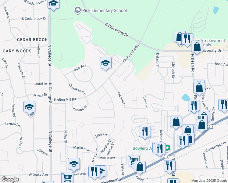 map of restaurants, bars, coffee shops, grocery stores, and more near 925 Tacoma Drive in Auburn