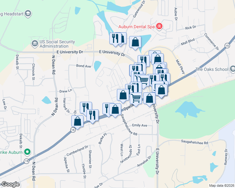 map of restaurants, bars, coffee shops, grocery stores, and more near 1391 Sheridan Glen Crossing in Auburn