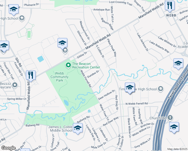 map of restaurants, bars, coffee shops, grocery stores, and more near 1314 Dundee Drive in Arlington