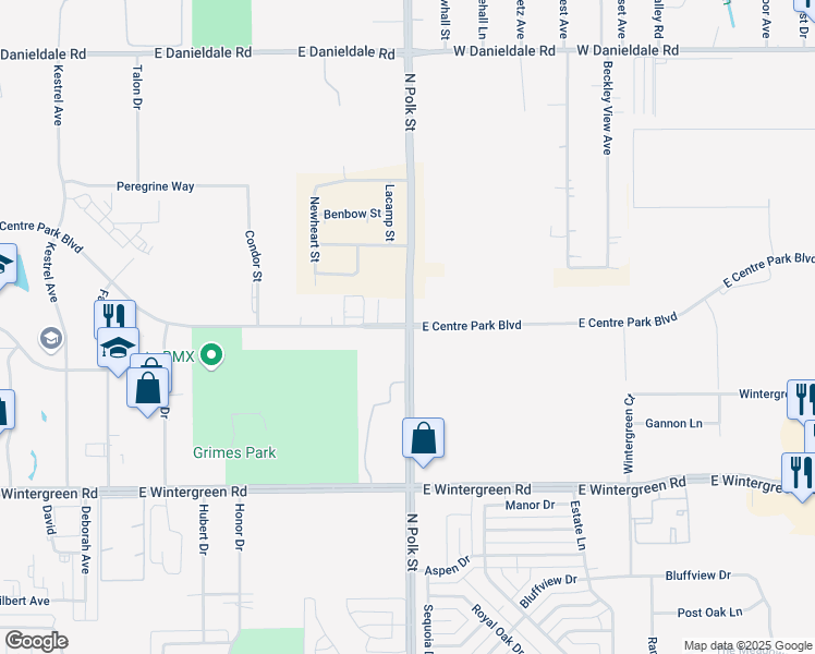 map of restaurants, bars, coffee shops, grocery stores, and more near North Polk Street in Dallas