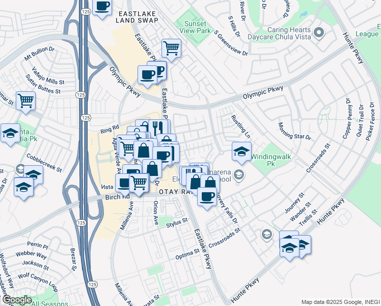 map of restaurants, bars, coffee shops, grocery stores, and more near 1620 Sagebrush Court in Chula Vista