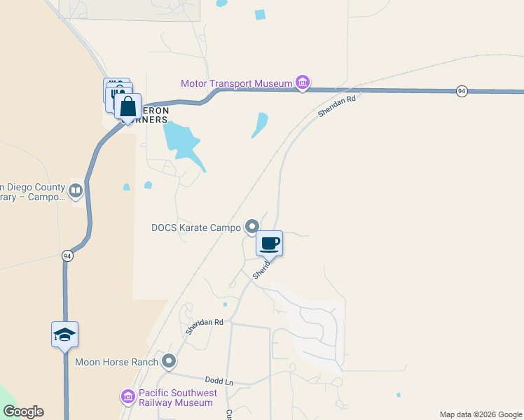 map of restaurants, bars, coffee shops, grocery stores, and more near 1362 Buckwheat Trail in Campo