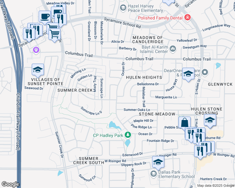 map of restaurants, bars, coffee shops, grocery stores, and more near 8040 Ocean Drive in Fort Worth