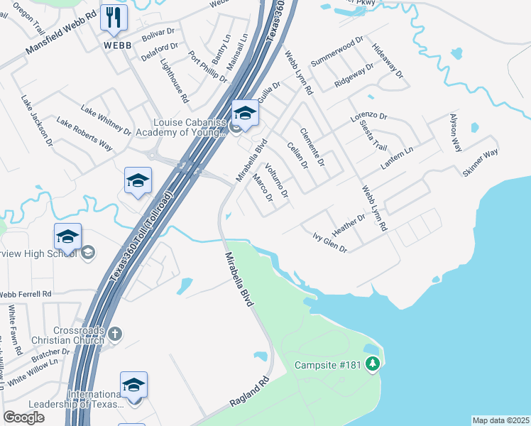 map of restaurants, bars, coffee shops, grocery stores, and more near 2912 Barberini Drive in Grand Prairie