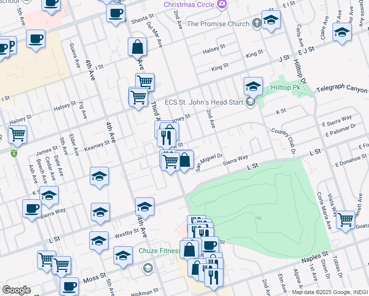 map of restaurants, bars, coffee shops, grocery stores, and more near 815 3rd Avenue in Chula Vista