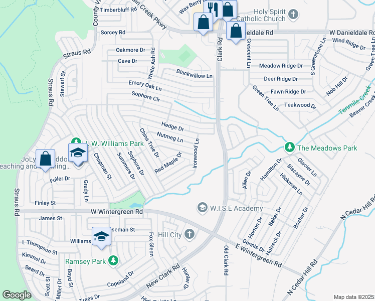 map of restaurants, bars, coffee shops, grocery stores, and more near 7115 Winterberry Drive in Dallas
