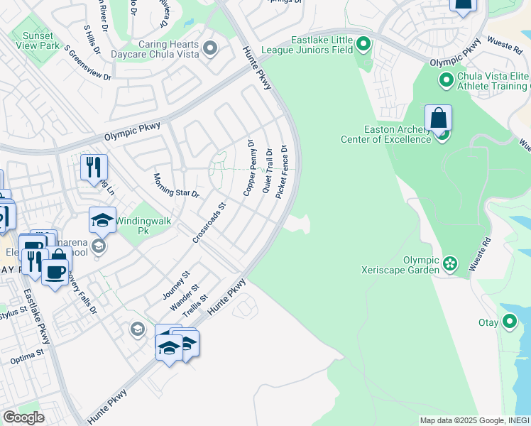 map of restaurants, bars, coffee shops, grocery stores, and more near 1718 Picket Fence Drive in Chula Vista