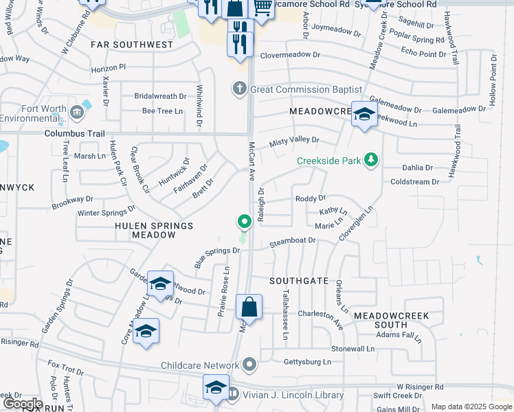 map of restaurants, bars, coffee shops, grocery stores, and more near 8120 Heatherbend Street in Fort Worth