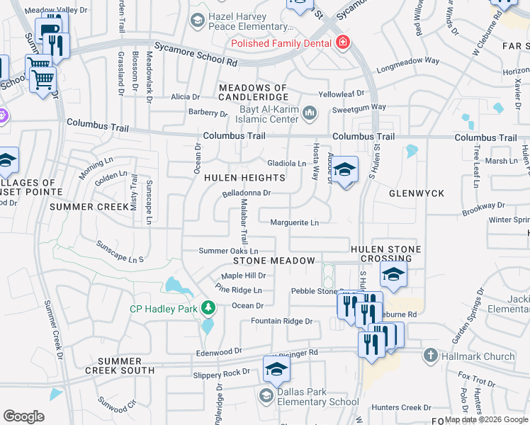 map of restaurants, bars, coffee shops, grocery stores, and more near 4615 Marguerite Lane in Fort Worth