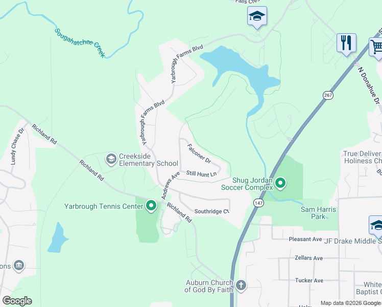 map of restaurants, bars, coffee shops, grocery stores, and more near 911 Andrews Avenue in Auburn