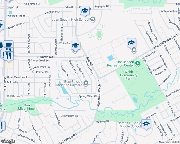 map of restaurants, bars, coffee shops, grocery stores, and more near 7221 Fossil Hill Drive in Arlington