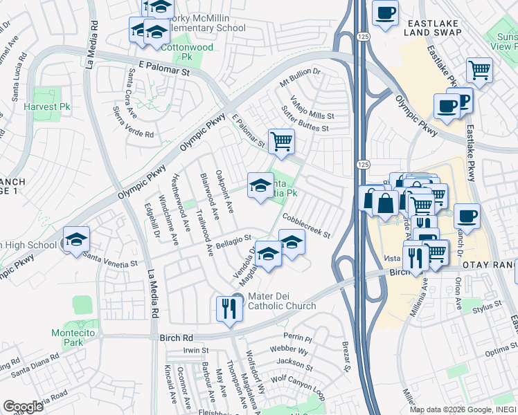 map of restaurants, bars, coffee shops, grocery stores, and more near 1550 Magdalena Avenue in Chula Vista