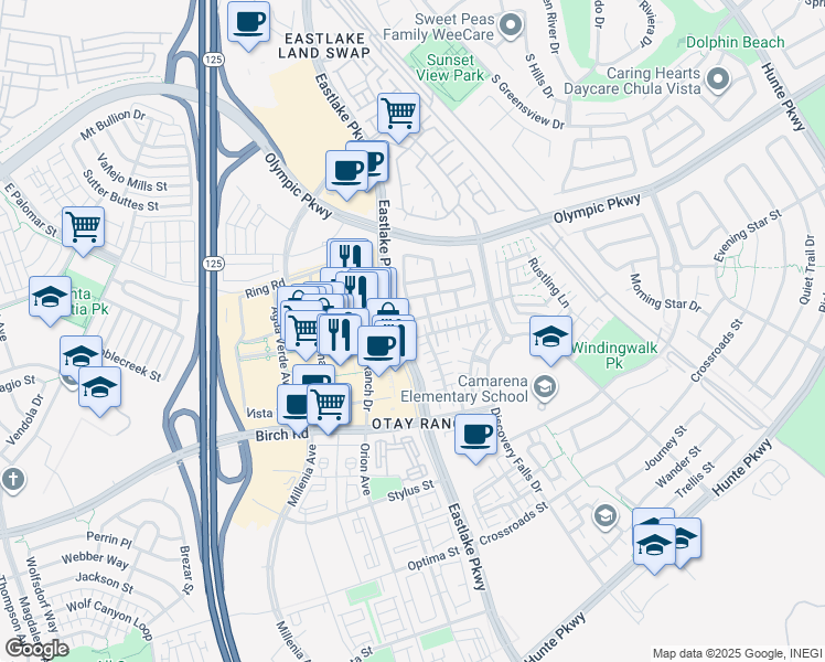 map of restaurants, bars, coffee shops, grocery stores, and more near in Chula Vista