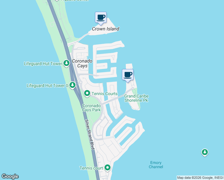 map of restaurants, bars, coffee shops, grocery stores, and more near 38 Antigua Court in Coronado