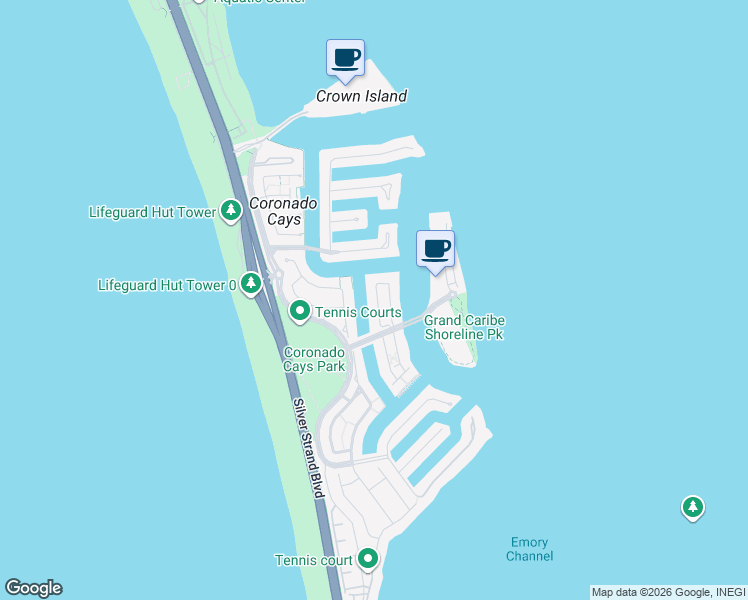 map of restaurants, bars, coffee shops, grocery stores, and more near 79 Antigua Court in Coronado