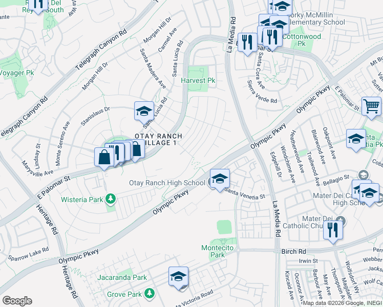 map of restaurants, bars, coffee shops, grocery stores, and more near 1524 Gold Run Road in Chula Vista