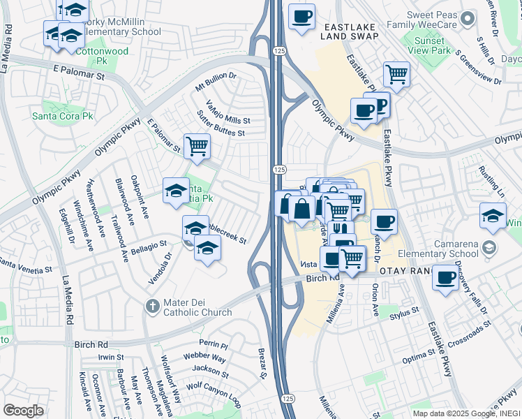 map of restaurants, bars, coffee shops, grocery stores, and more near 1561 Caminito Zaragosa in Chula Vista