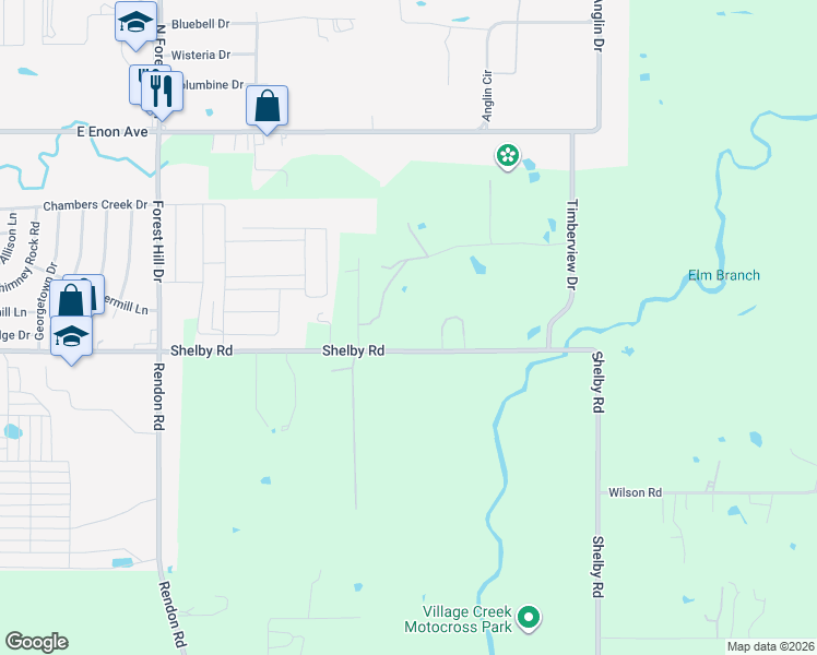 map of restaurants, bars, coffee shops, grocery stores, and more near 3801 Shelby Road in Fort Worth