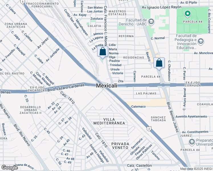 map of restaurants, bars, coffee shops, grocery stores, and more near in Mexicali