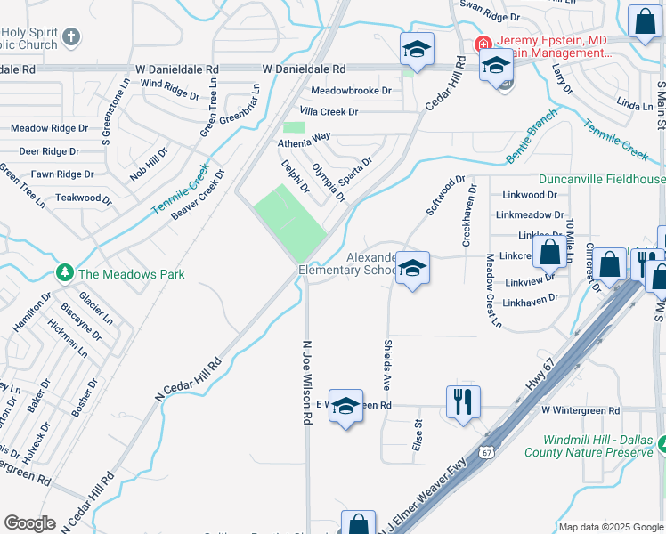 map of restaurants, bars, coffee shops, grocery stores, and more near 611 Linkcrest Drive in Duncanville