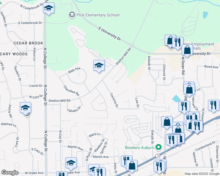 map of restaurants, bars, coffee shops, grocery stores, and more near 946 Tacoma Drive in Auburn