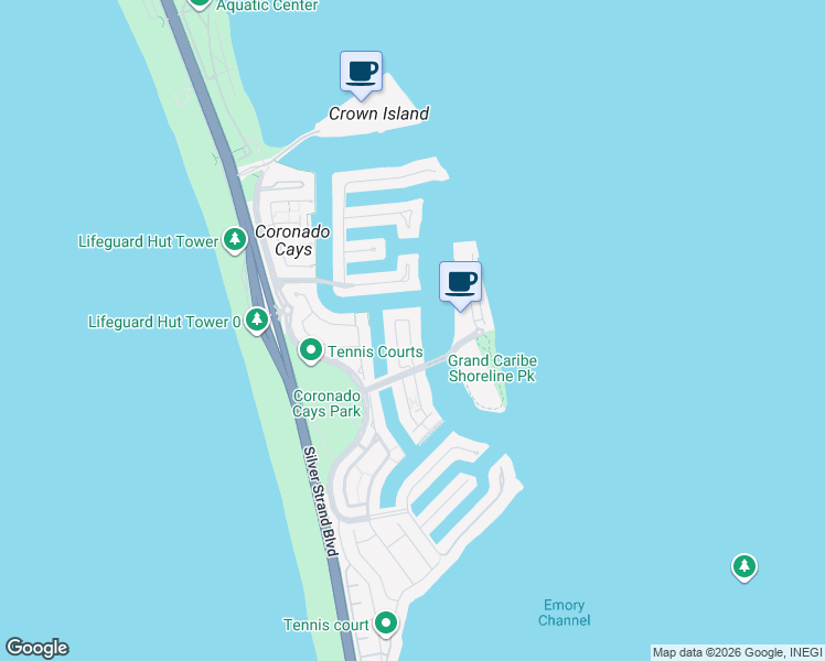 map of restaurants, bars, coffee shops, grocery stores, and more near 38 Antigua Court in Coronado