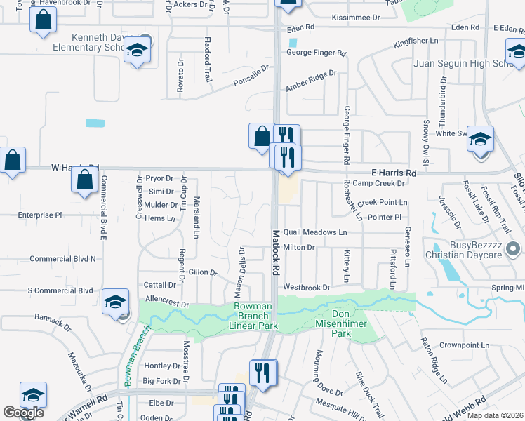 map of restaurants, bars, coffee shops, grocery stores, and more near 7390 June Evening Drive in Arlington
