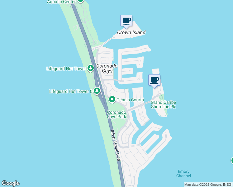 map of restaurants, bars, coffee shops, grocery stores, and more near 32 Catspaw Cape in Coronado