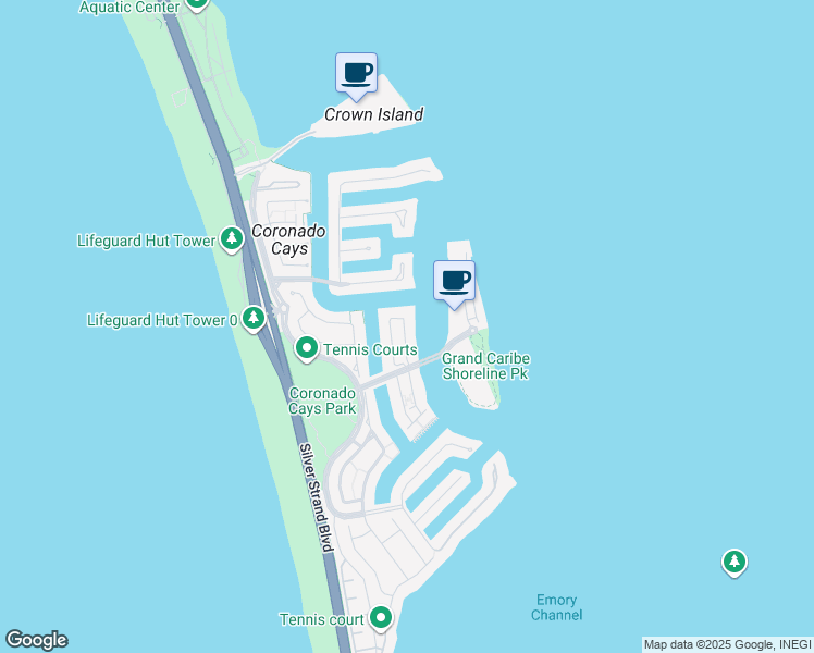 map of restaurants, bars, coffee shops, grocery stores, and more near 38 Antigua Court in Coronado