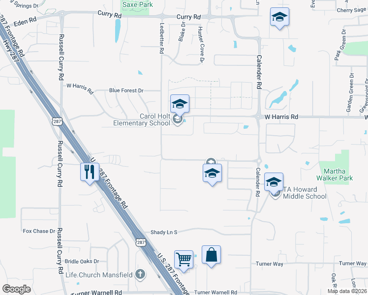 map of restaurants, bars, coffee shops, grocery stores, and more near 3107 Russell Road in Arlington