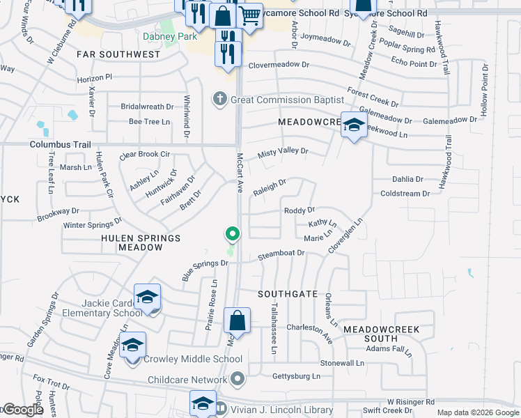 map of restaurants, bars, coffee shops, grocery stores, and more near 8067 Raleigh Court in Fort Worth