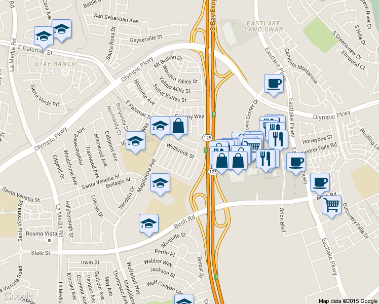 map of restaurants, bars, coffee shops, grocery stores, and more near 1998 Caminito Alcala in Chula Vista